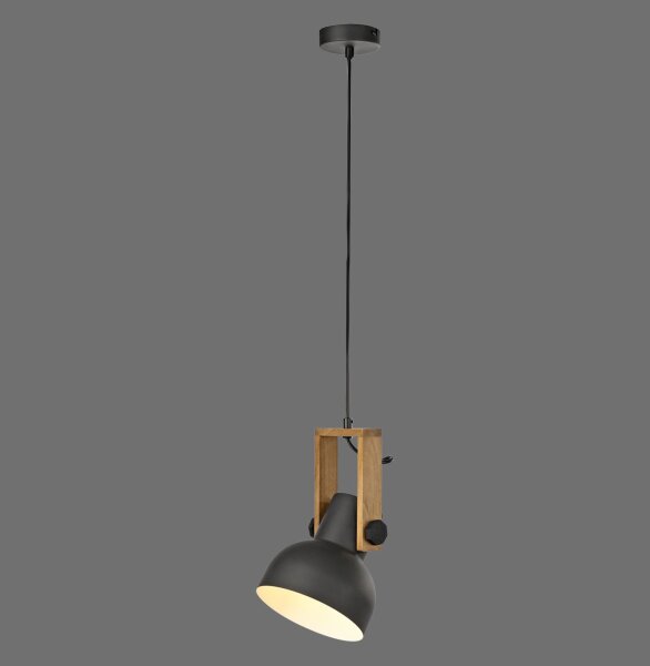 Suspension flexible Noir Bois Métal E27 L:26 cm