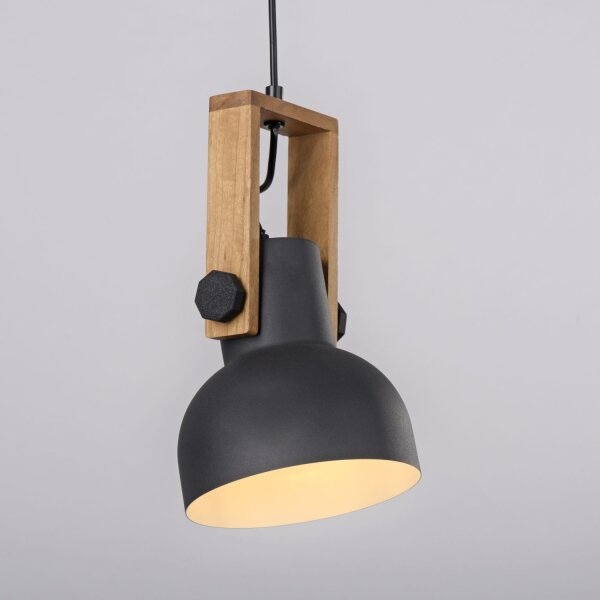 Suspension flexible Noir Bois Métal E27 L:26 cm