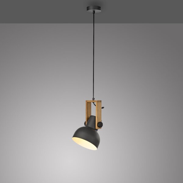 Suspension flexible Noir Bois Métal E27 L:26 cm