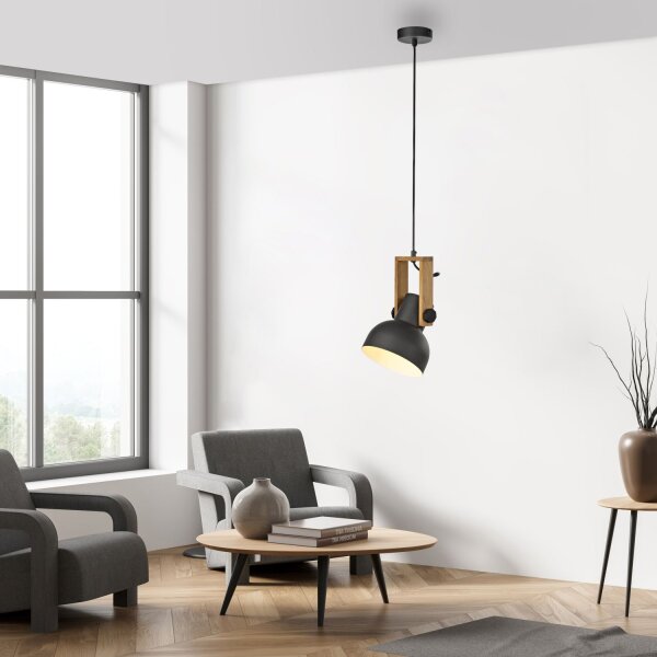 Suspension flexible Noir Bois Métal E27 L:26 cm