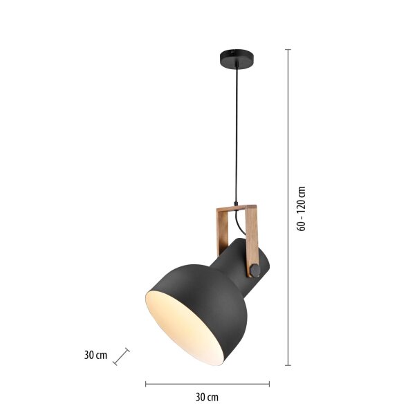 Bewegliche Hängeleuchte Schwarz Holz Metall E27 L:30 cm
