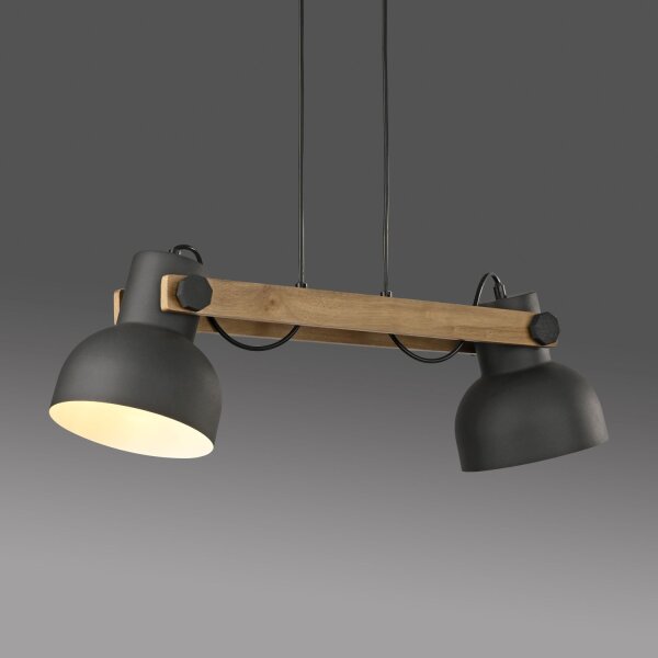 Suspension industrielle bois métal E27 flexible