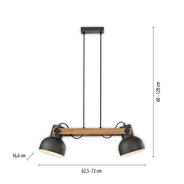 Suspension industrielle bois métal E27 flexible