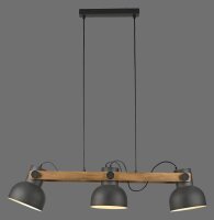 Suspension bois métal E27 96 cm 3-flamme flexible