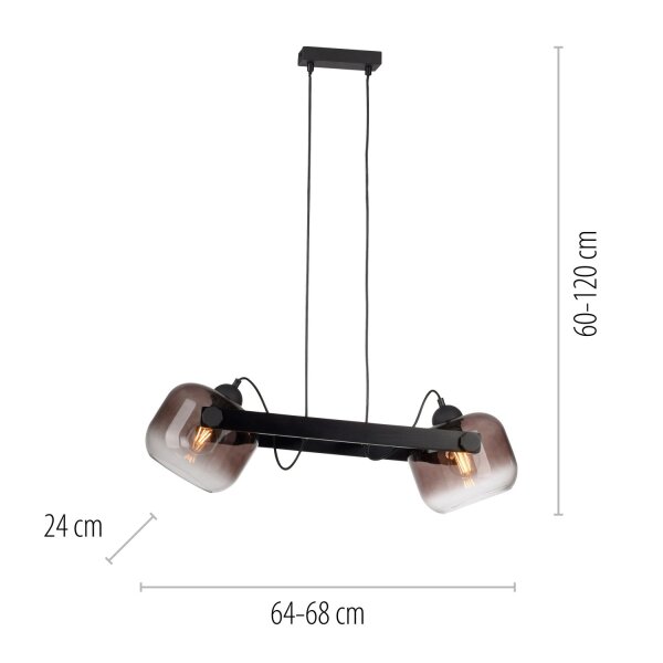 Hängelampe Glas Metall E27 68 cm 2-flammig schwenkbar