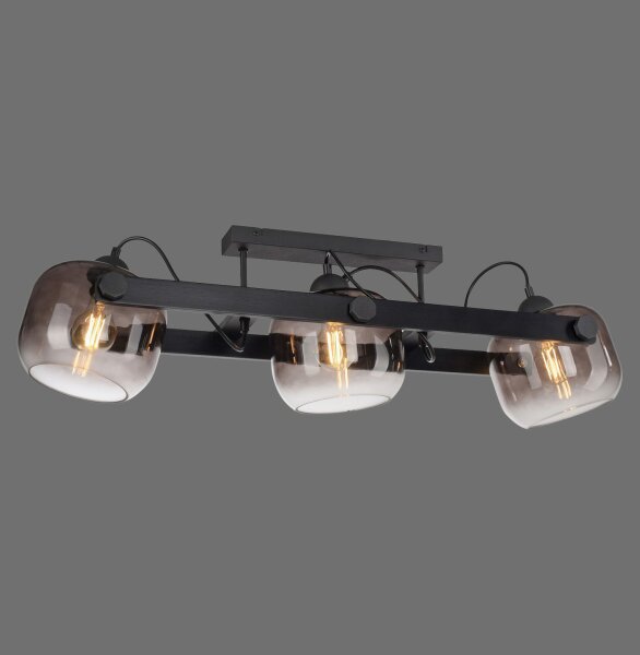 Deckenspot Glas Metall E27 90 cm 3-flammig schwenkbar