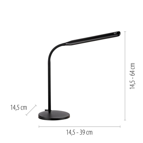 Lampe de bureau LED noire Touch 64 cm 6 W flexible