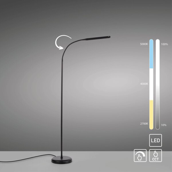 Lampadaire LED Métal Noir Touch 125 cm réglable