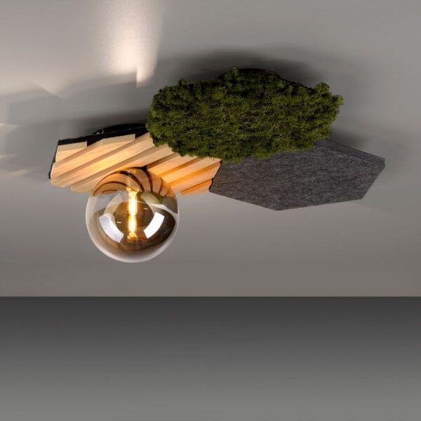 LED Deckenleuchte Filz Eiche Moos Rauchglas G9 blendarm