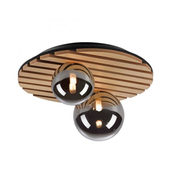 Wohnliche Deckenlampe Glaskugeln Holz G9 Ø38,5 cm Natur