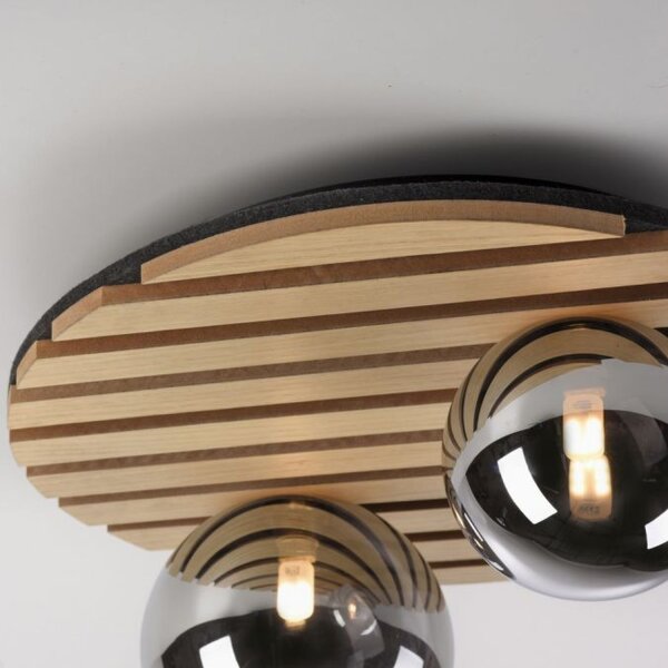 Wohnliche Deckenlampe Glaskugeln Holz G9 Ø38,5 cm Natur