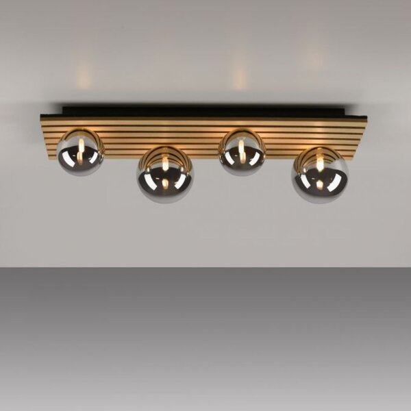 Lampe de plafonnier confortable Boules de verre Bois G9 80 cm Naturel