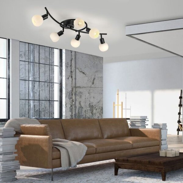 Spot de plafond verre métal 6 flammes incl E14 5 W flexible