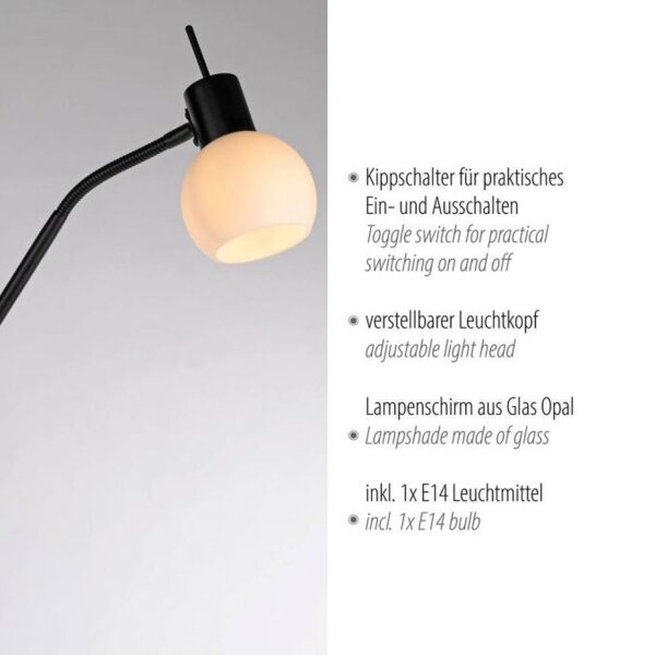 Lampadaire ajustable Abat-jour en verre faible éblouissement incl E14