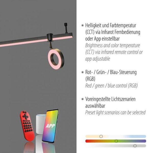 Spot mobile à LED pour plafond noir RGB 114,5 cm dimmable