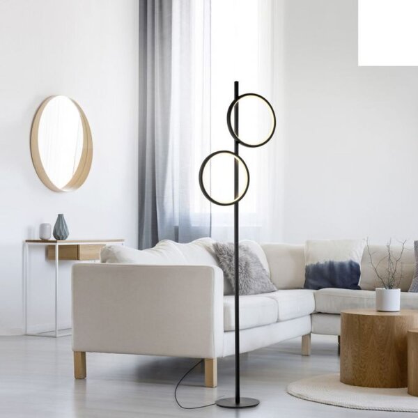 Lampadaire LED Noir Métal Anneaux 151 cm 1290 lm