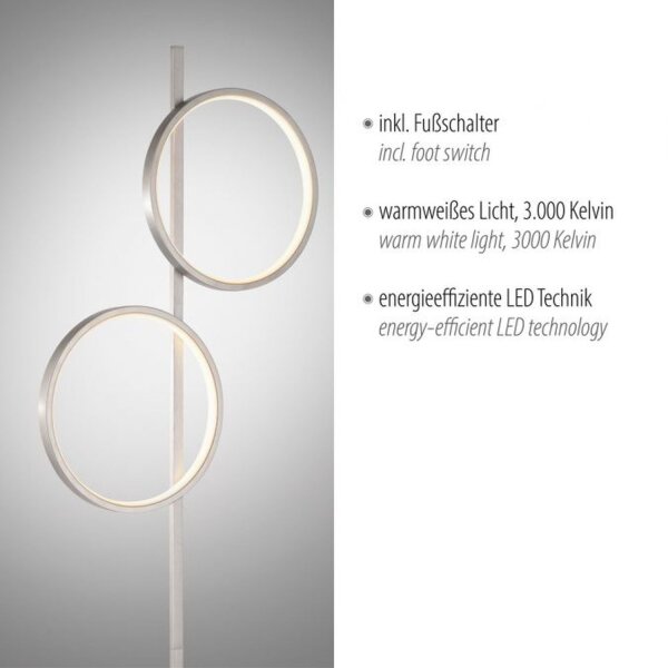 LED Stehleuchte Silber Metall Ringe 151 cm 1290 lm 10 W