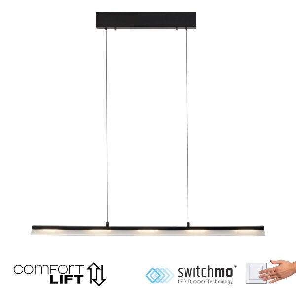 LED Pendelleuchte dimmbar Metall 100 cm 2900 lm Schwarz