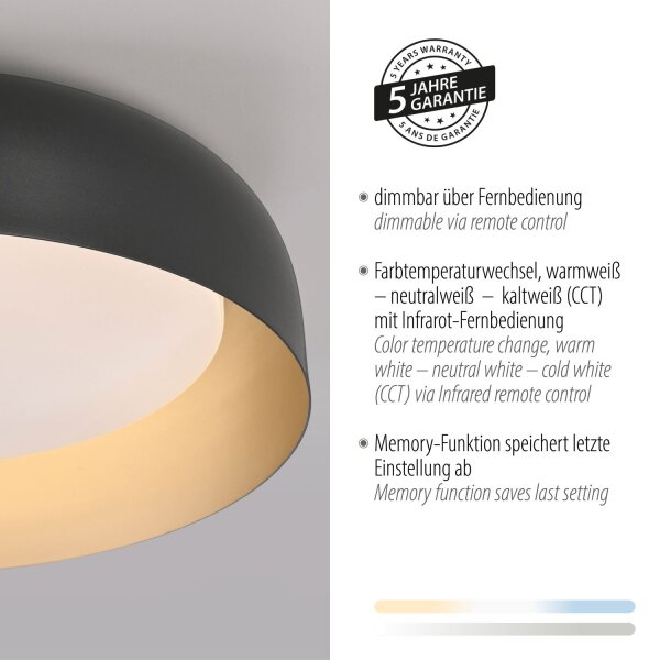 Dimmbare LED Deckenlampe Schwarz Gold Ø40 cm 2850 lm
