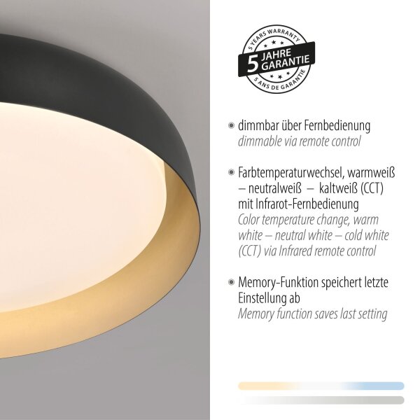 Dimmbare LED Deckenlampe Schwarz Gold Ø57 cm 3850 lm