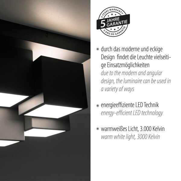 Plafonnier LED Métal Cube L:30 cm 2400 lm Noir