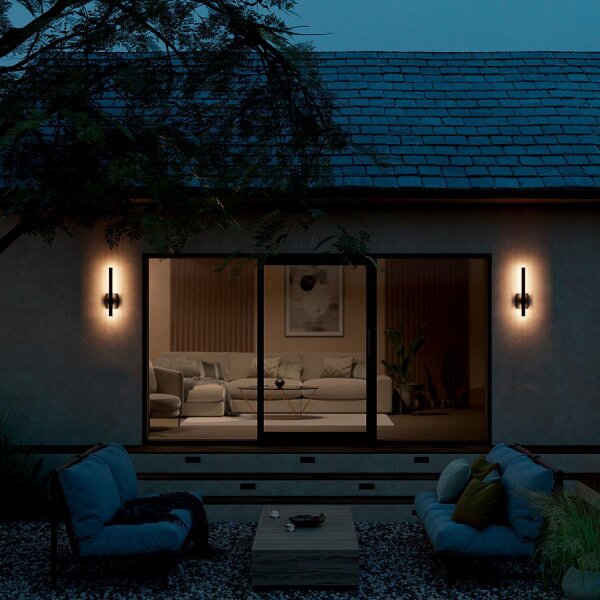 LED Außenwandleuchte Aluminium H: 56 cm IP44 Schwarz indirekt