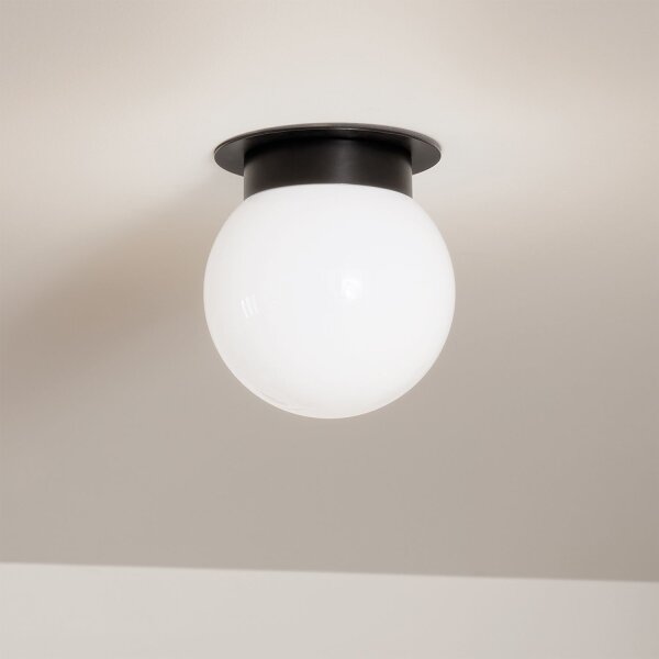 Deckenlampe Kugelschirm Glas Metall Ø 20,3 cm Schwarz Weiß E27