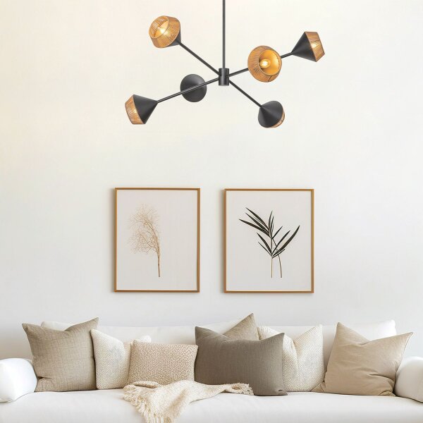 Hängeleuchte Metall Seil H: max. 162,5 cm Schwarz Beige E14