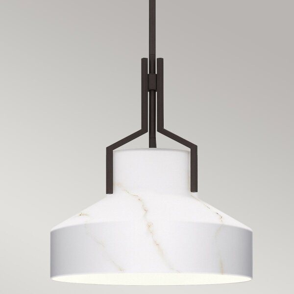 Hängelampe Alabaster Optik D: 37 cm in Bronze Antik Weiß