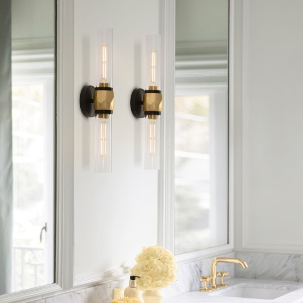 Lampe de salle de bain murale 56,5 cm de large IP44 2x E27 métal verre