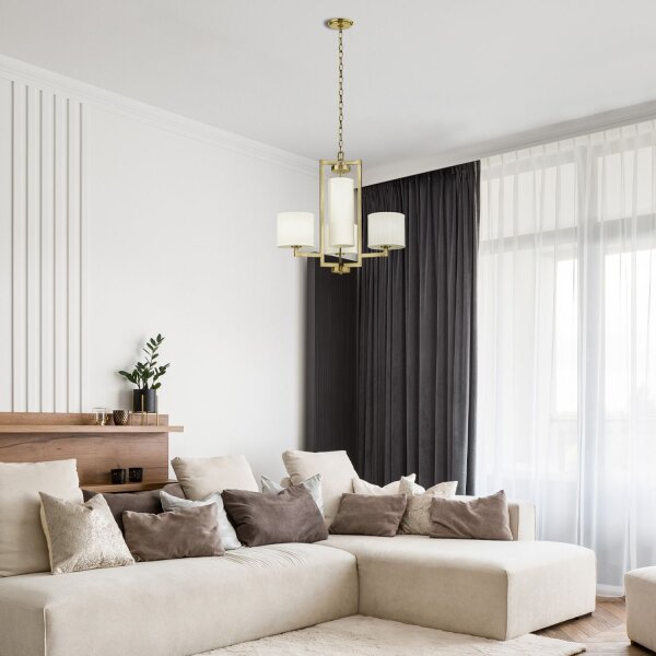 Lustre métal tissu 62,9 cm de large 4x E27 avec abat-jour