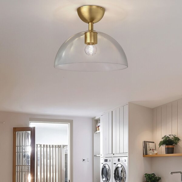 Deckenlampe Glas Metall E27 Ø 30,5 cm in Gold gebürstet