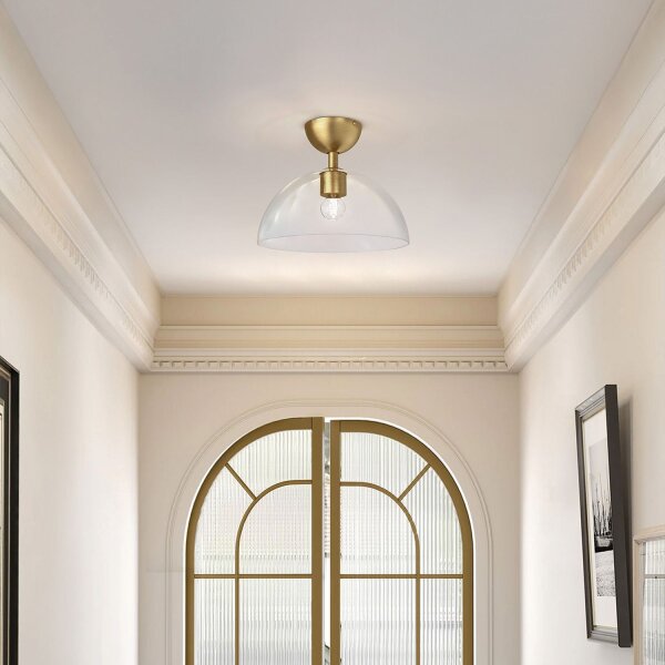 Deckenlampe Glas Metall E27 Ø 30,5 cm in Gold gebürstet