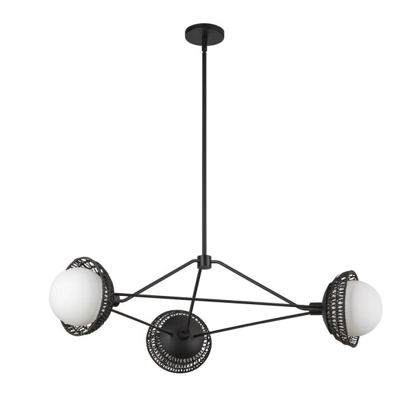 Pendelleuchte Metall Rattan Glas 101,4 cm breit 3x E14