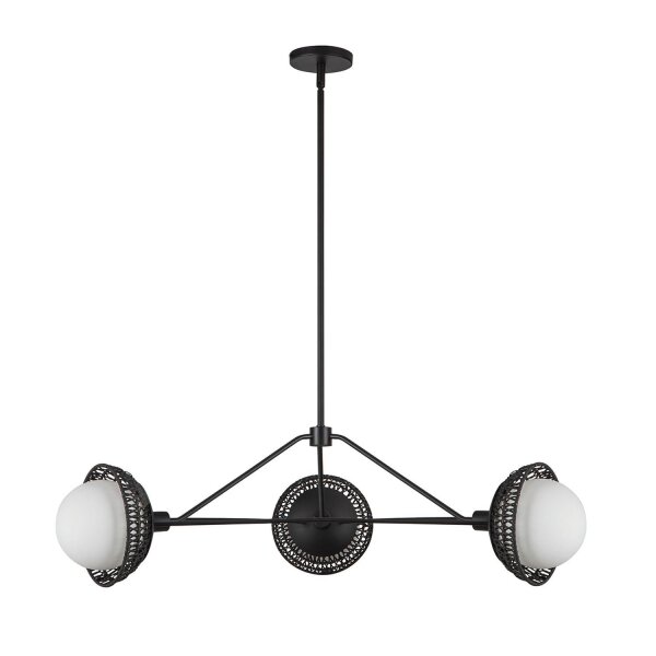 Pendelleuchte Metall Rattan Glas 101,4 cm breit 3x E14