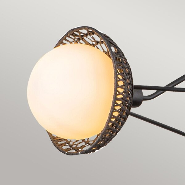 Pendelleuchte Metall Rattan Glas 101,4 cm breit 3x E14