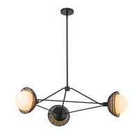 Suspension métal rotin verre 101,4 cm de large 3x E14