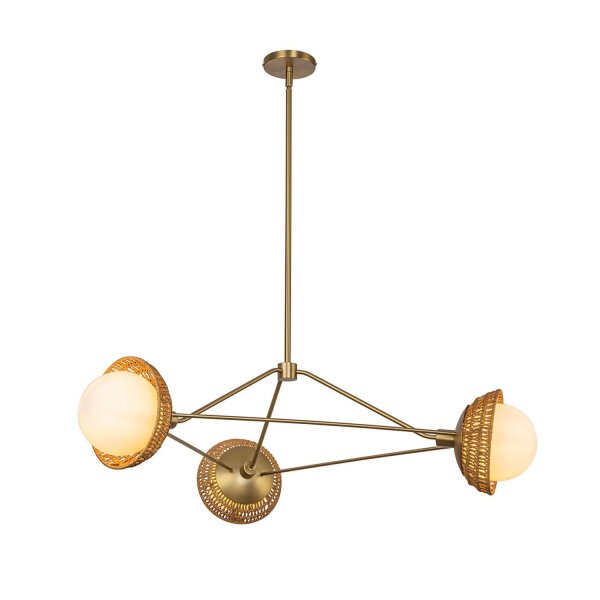 Lampe à suspendre 3 flammes métal rotin verre E14 L:101,4 cm
