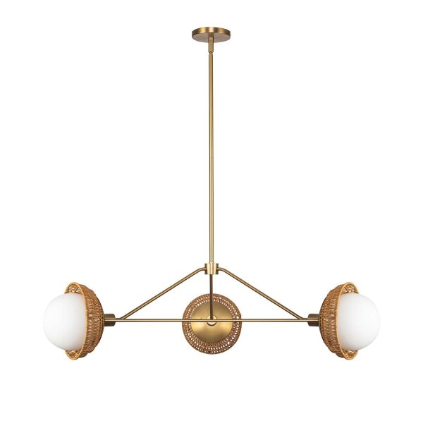Lampe à suspendre 3 flammes métal rotin verre E14 L:101,4 cm