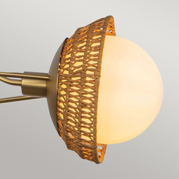 Lampe à suspendre 3 flammes métal rotin verre E14 L:101,4 cm