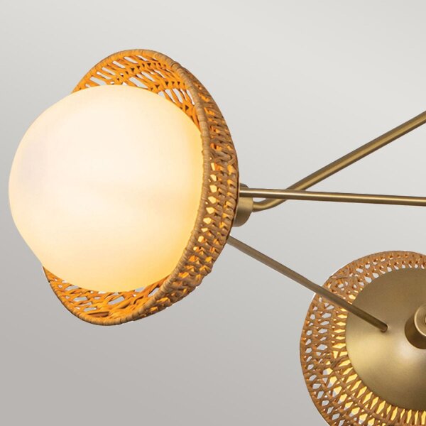 Lampe à suspendre 3 flammes métal rotin verre E14 L:101,4 cm