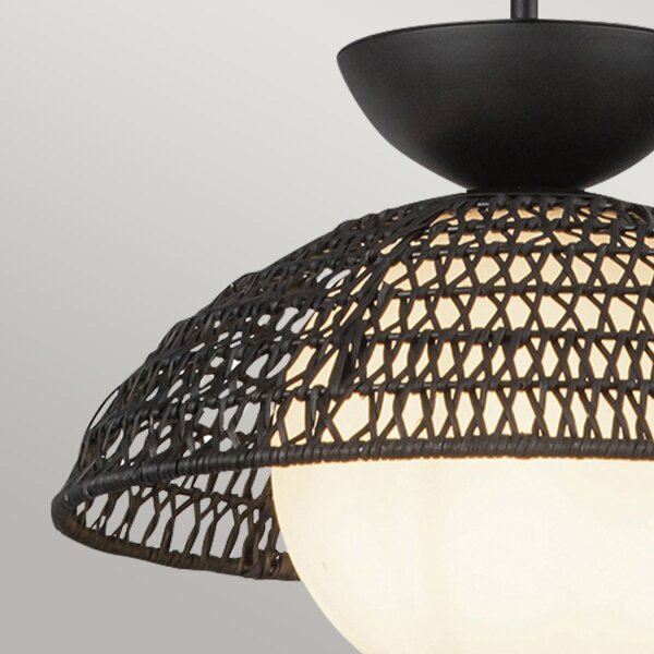 Pendelleuchte Rattan Glas Metall D: 37,5 cm H: max. 147,9 cm