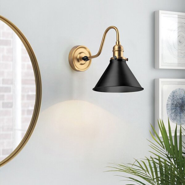 Wandlampe Metall E27 27,5 cm hoch Messing in antik Schwarz