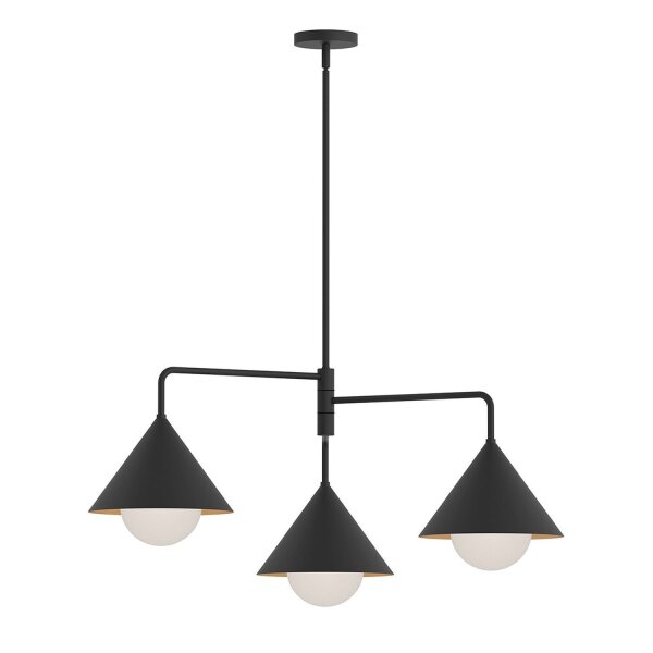 Suspension Métal Verre Noir Largeur 96,5 cm 3-flamme E27
