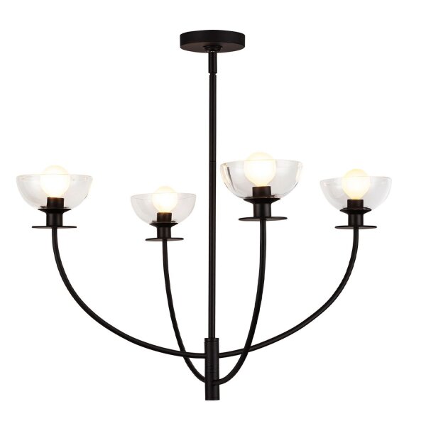 Lustre noir métal verre 67,3 cm large 4x E14