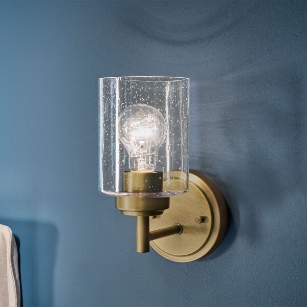 Wandlampe Metall Glas H: 23,5 cm in Messing E27 Vintage