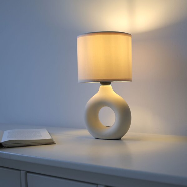 Tischlampe Keramik Stoff blendarm 30 cm E27 Beige