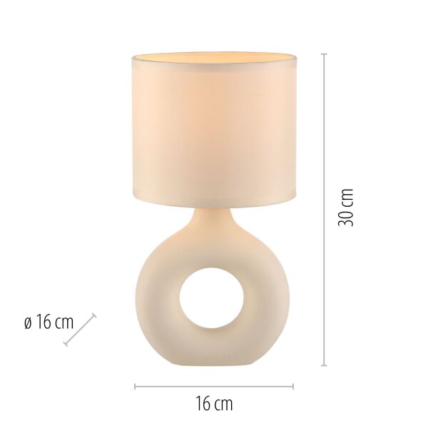 Tischlampe Keramik Stoff blendarm 30 cm E27 Beige