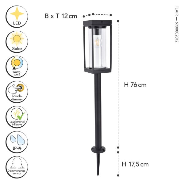 Luminaire de socle noir aluminium verre E27 incl IP44 76cm