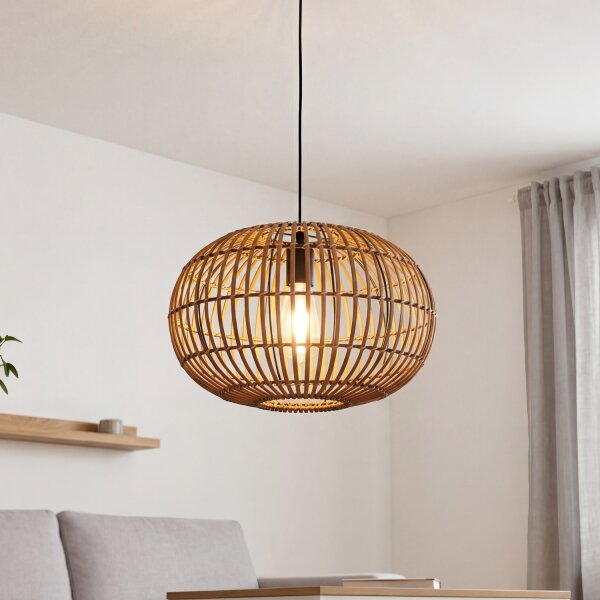 Pendelleuchte Boho Bambus Schwarz Metall E27 Ø40 cm
